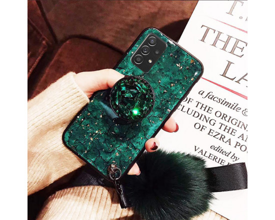 Силіконовий чохол з попсокетом та хутряним помпоном для Samsung Galaxy A53 5G Зелений
