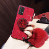 Силиконовый чехол с попсокетом и меховым помпоном для Samsung A13 Красный