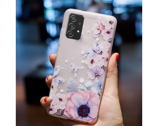 Рельєфний силіконовий чохол для Samsung A52 з картинкою Квіти та метелики