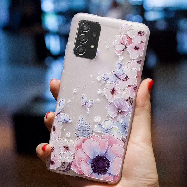 Рельєфний силіконовий чохол для Samsung A52 з картинкою Квіти та метелики