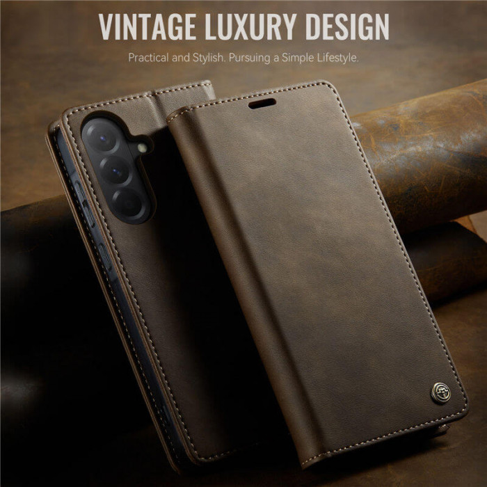 Чехол-книжка CaseMe RFID из нубука для Samsung S25 Коричневый