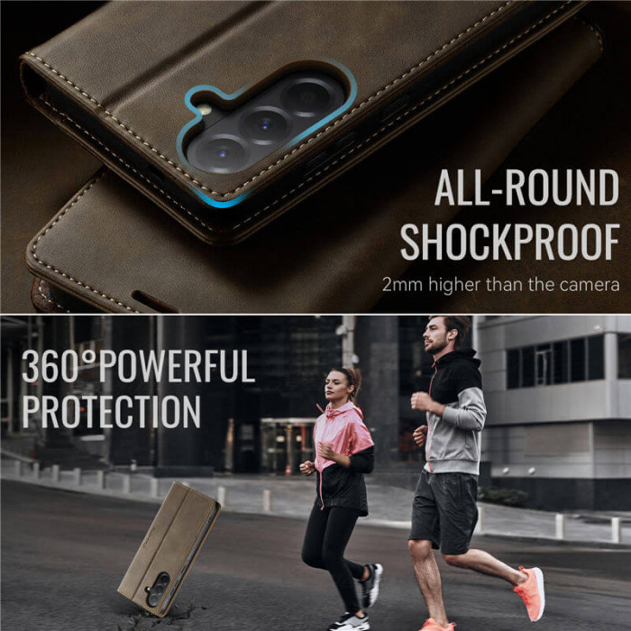 Чехол-книжка CaseMe RFID из нубука для Samsung S25 Коричневый