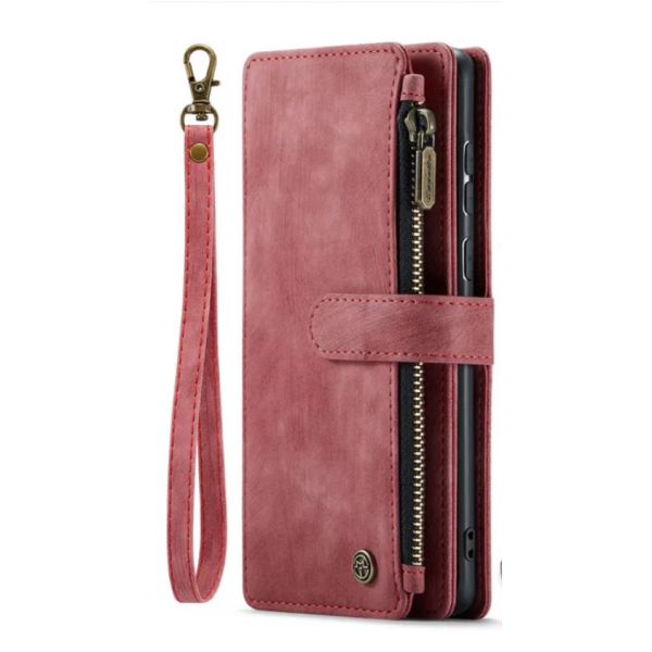 Чехол-кошелек CaseMe Retro Leather с манитом и ремешком для Samsung A72 Бордовый