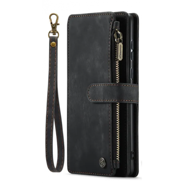 Чехол-кошелек CaseMe Retro Leather с манитом и ремешком для Samsung A52 Черный