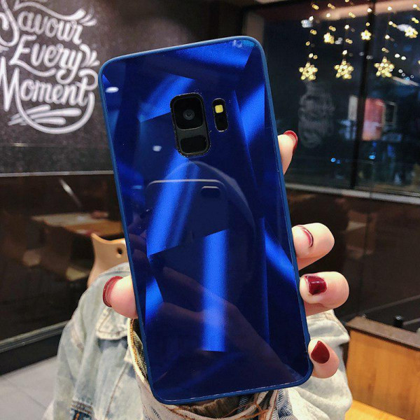 Силиконовый чехол с зеркальным покрытием для Samsung A8 Plus 2018 Синий