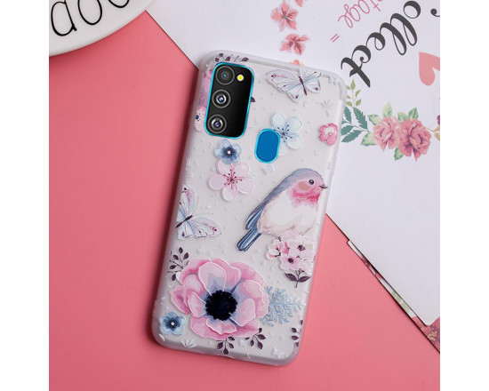 Рельефный силиконовый чехол для Samsung M30s/M21 с картинкой Цветы и птица