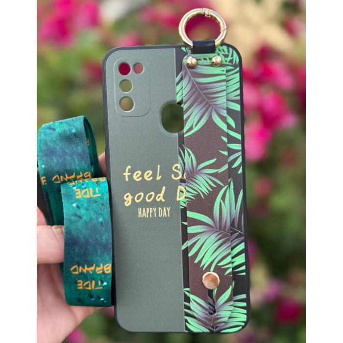Силиконовый чехол для Samsung M31/M21s с ремешком-подставкой и на шею Happy Day