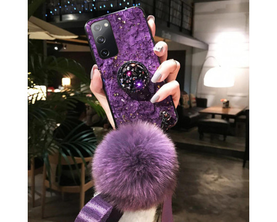 Силіконовий чохол з попсокетом та хутряним помпоном для Samsung S20 FE Фіолетовий