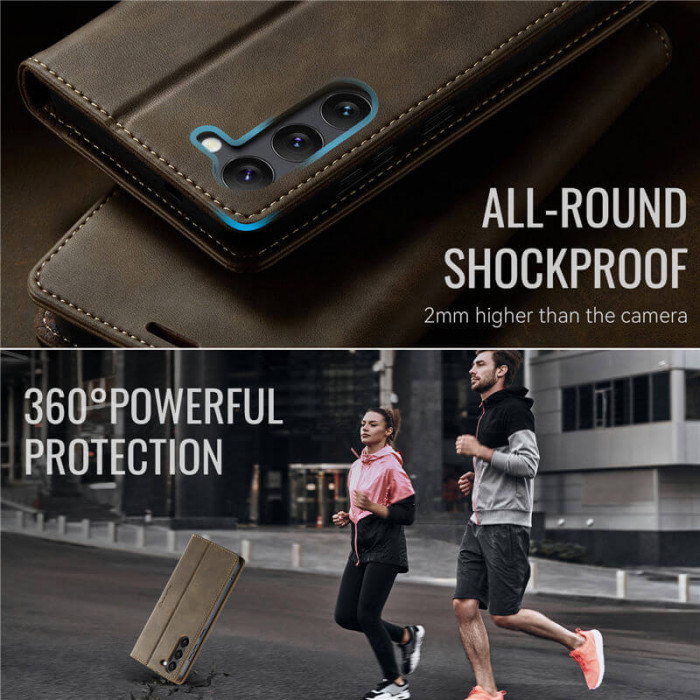 Чехол-книжка CaseMe RFID из нубука для Samsung S23 Коричневый