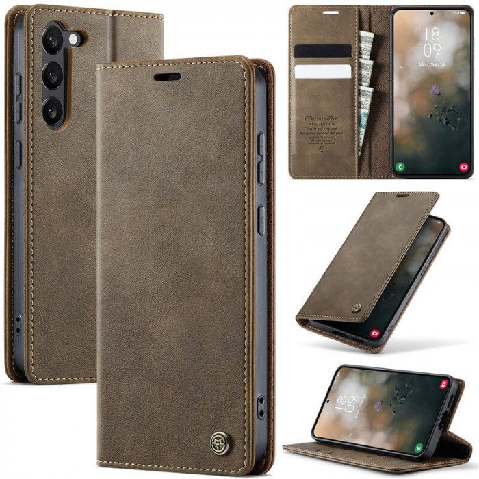 Чехол-книжка CaseMe RFID из нубука для Samsung S23 Коричневый