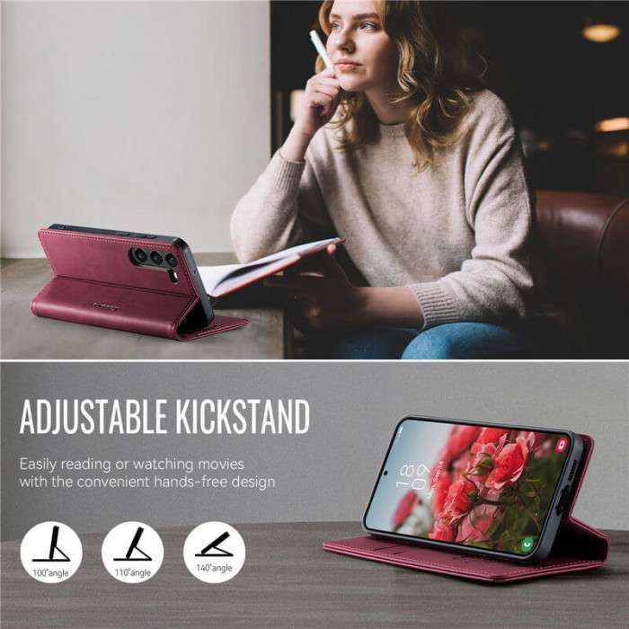 Чехол-книжка CaseMe RFID из нубука для Samsung Galaxy S23 Бордовый