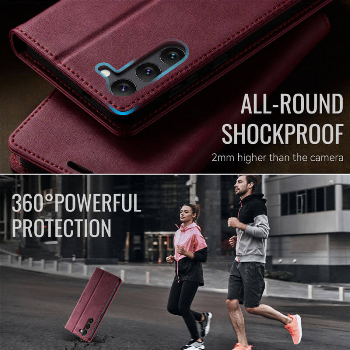 Чехол-книжка CaseMe RFID из нубука для Samsung Galaxy S23 Бордовый