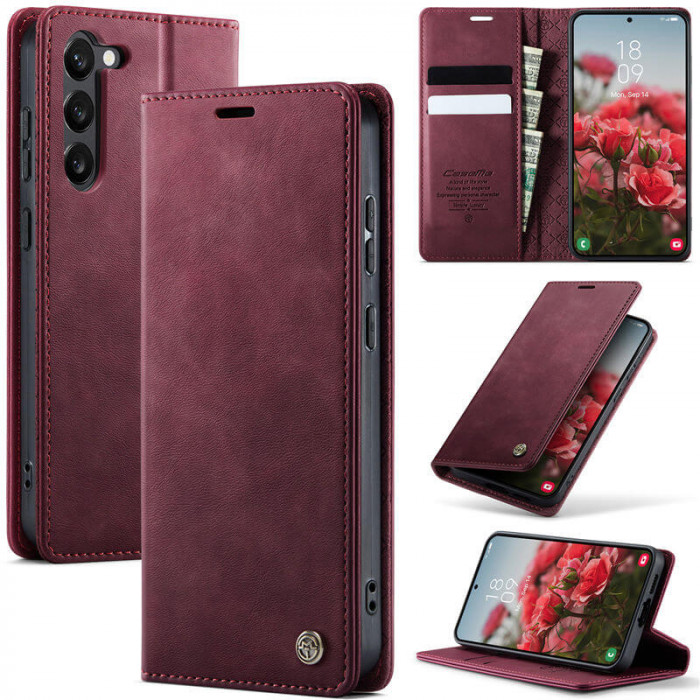 Чехол-книжка CaseMe RFID из нубука для Samsung Galaxy S23 Бордовый