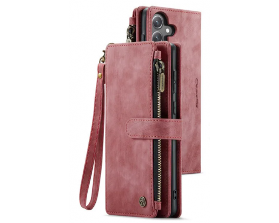 Чехол-кошелек CaseMe Retro Leather с манитом и ремешком для Samsung S20 FE Бордовый