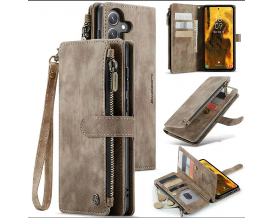 Чехол-кошелек CaseMe Retro Leather с манитом и ремешком для Samsung S21 Коричневый