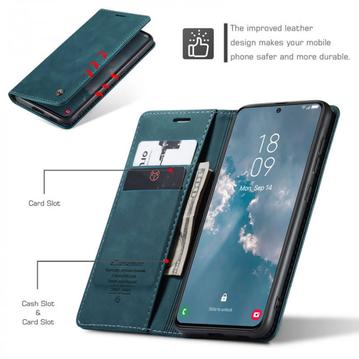 Чехол-книжка CaseMe из нубука для Samsung S23 Бирюзовый