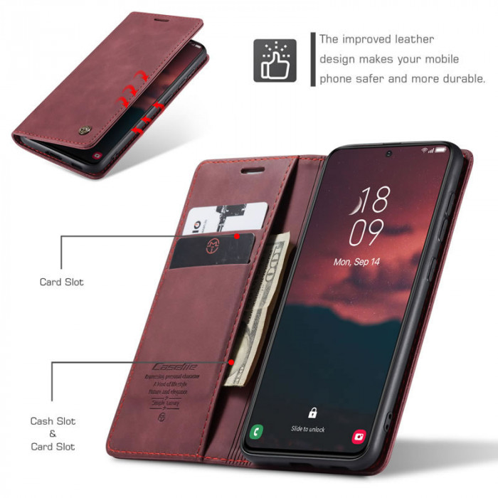 Чехол-книжка CaseMe из нубука для Samsung S23 FE Бордовый