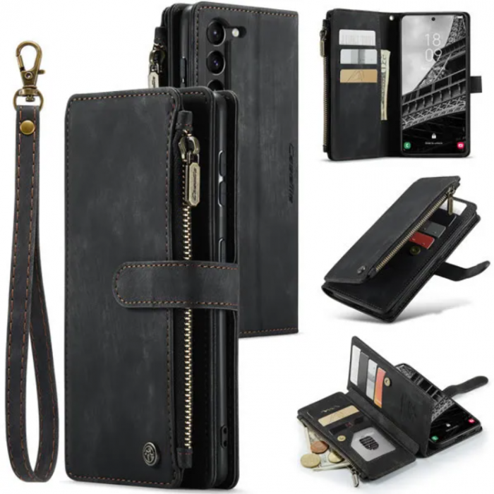 Чохол-гаманець CaseMe Retro Leather з манітом та ремінцем для Samsung S23 Plus Чорний