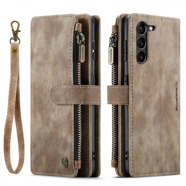 Чехол-кошелек CaseMe Retro Leather с манитом и ремешком для Samsung S23 Plus Коричневый