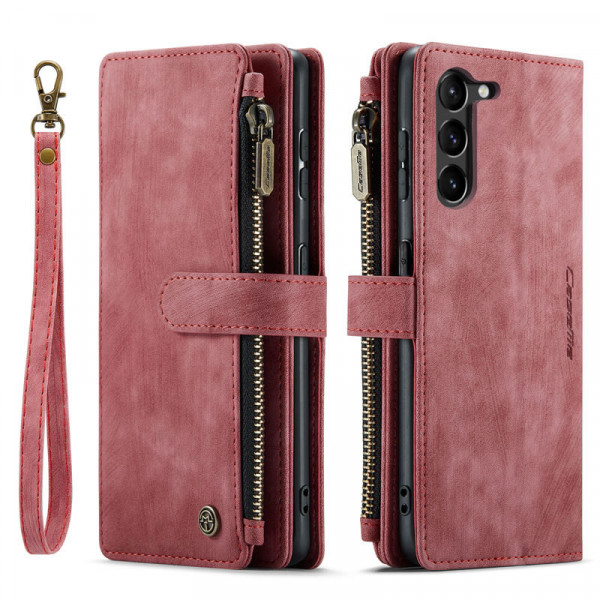 Чехол-кошелек CaseMe Retro Leather с манитом и ремешком для Samsung S23 Plus Бордовый