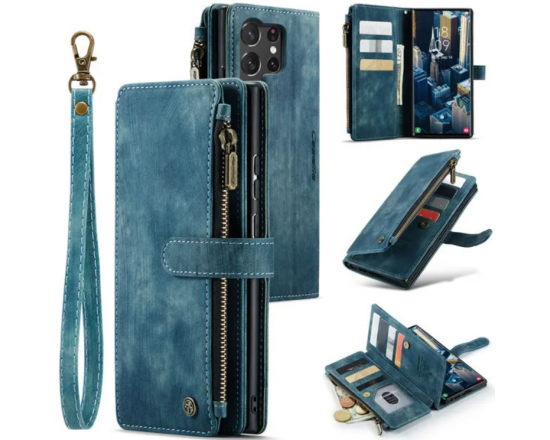 Чохол-гаманець CaseMe Retro Leather з манітом та ремінцем для Samsung S23 Ultra Бірюзовий