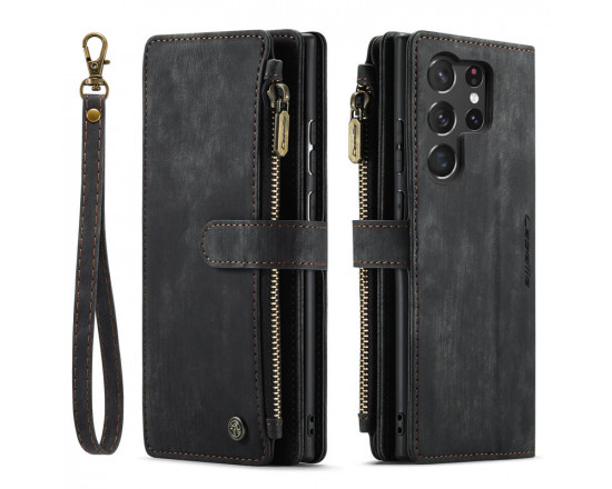 Чохол-гаманець CaseMe Retro Leather з манітом та ремінцем для Samsung S23 Ultra Чорний