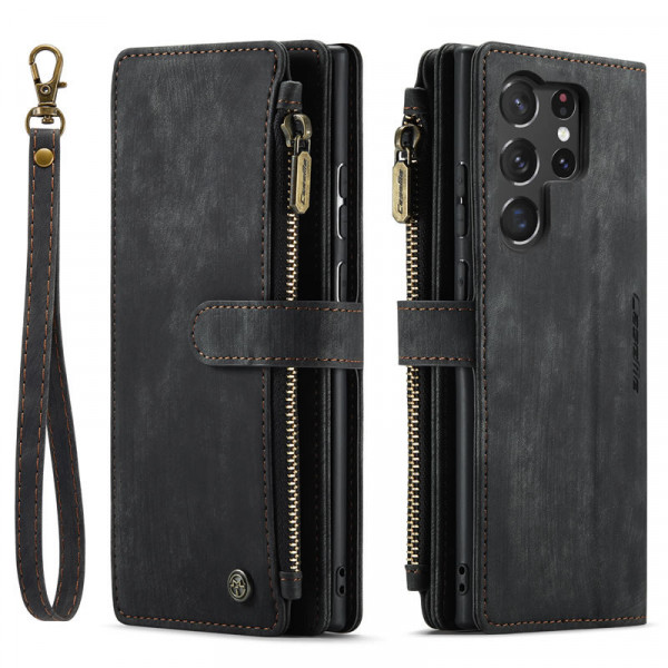 Чохол-гаманець CaseMe Retro Leather з манітом та ремінцем для Samsung S23 Ultra Чорний