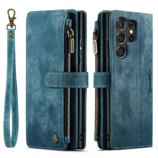 Чохол-гаманець CaseMe Retro Leather з манітом та ремінцем для Samsung S23 Ultra Бірюзовий