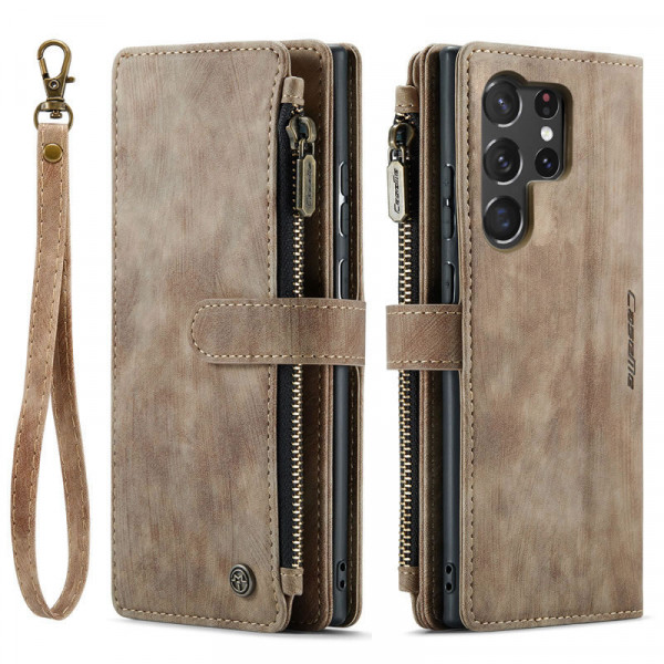 Чохол-гаманець CaseMe Retro Leather з манітом та ремінцем для Samsung S23 Ultra Коричневий