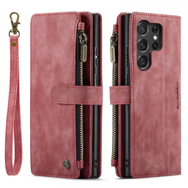 Чохол-гаманець CaseMe Retro Leather з манітом та ремінцем для Samsung S23 Ultra Бордовий