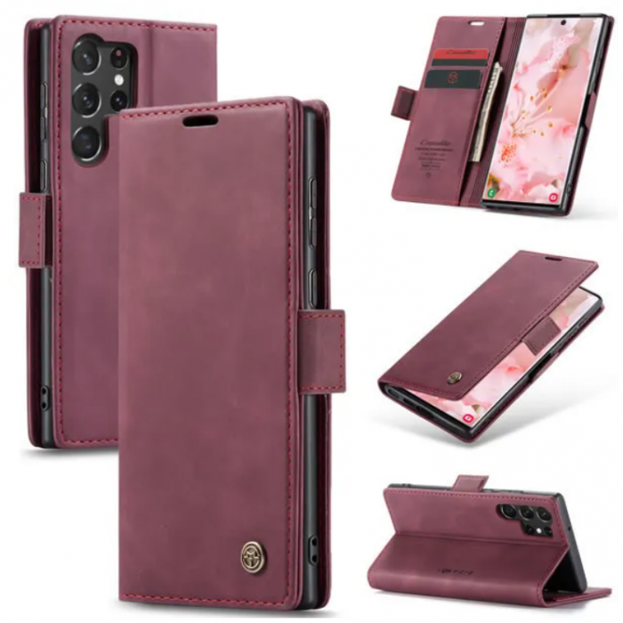 Чехол-книжка CaseMe из нубука для Samsung S23 Ultra Бордовый