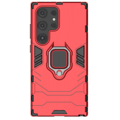 Защитный бампер IronMan для Samsung Galaxy S24 Ultra с кольцом-держателем Красный