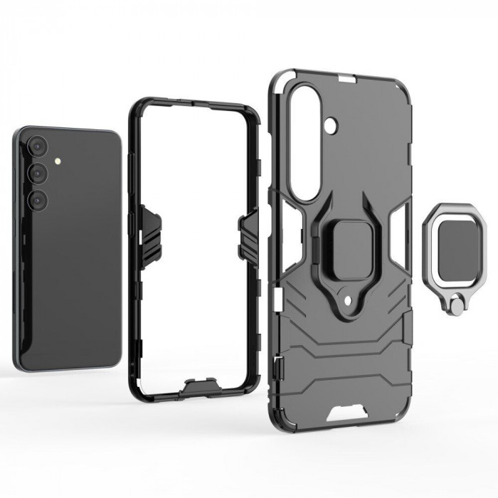 Защитный бампер IronMan для Samsung Galaxy S24 Ultra с кольцом-держателем Чёрный