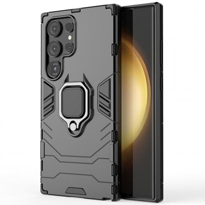 Защитный бампер IronMan для Samsung Galaxy S24 Ultra с кольцом-держателем Чёрный