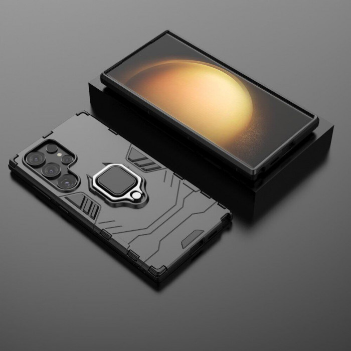 Защитный бампер IronMan для Samsung Galaxy S24 Ultra с кольцом-держателем Чёрный