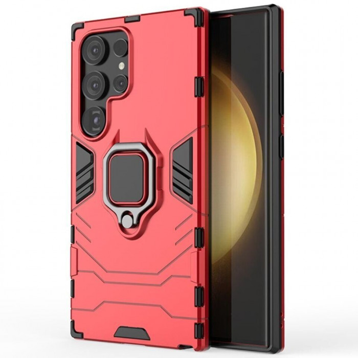 Защитный бампер IronMan для Samsung Galaxy S24 Ultra с кольцом-держателем Красный