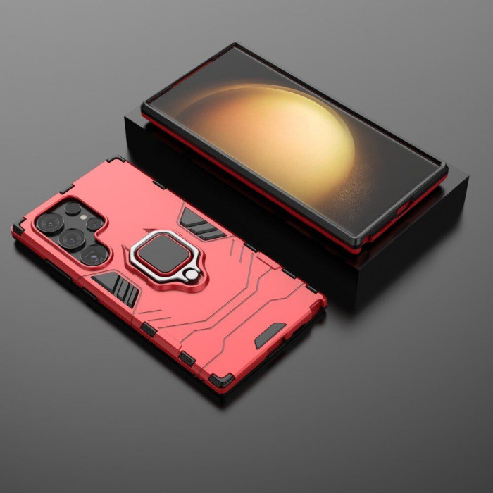 Защитный бампер IronMan для Samsung Galaxy S24 Ultra с кольцом-держателем Красный