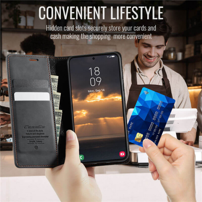 Чехол-книжка CaseMe RFID из нубука для Samsung Galaxy S25 Черный