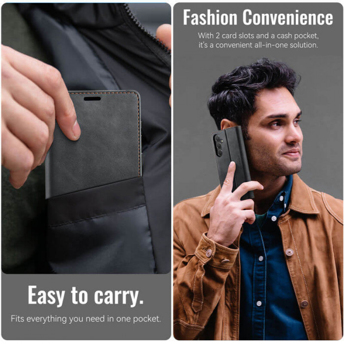 Чехол-книжка CaseMe RFID из нубука для Samsung Galaxy S25 Черный