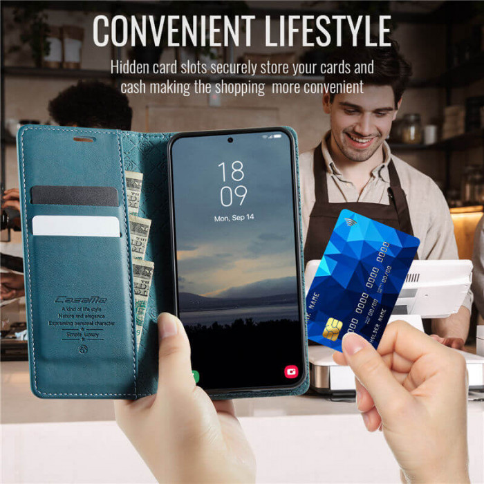 Чехол-книжка CaseMe RFID из нубука для Samsung Galaxy S25 Бирюзовый