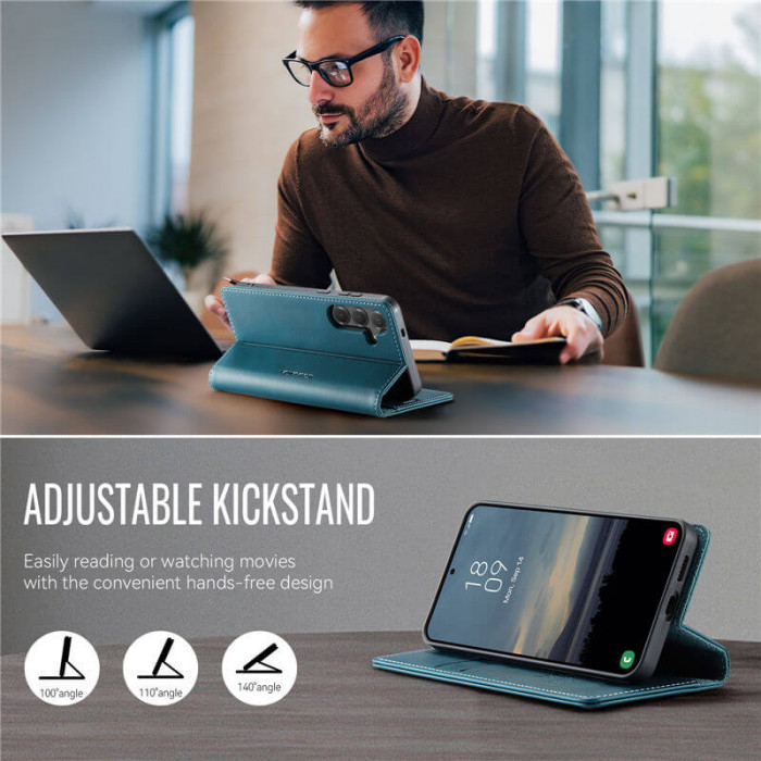 Чехол-книжка CaseMe RFID из нубука для Samsung Galaxy S25 Бирюзовый