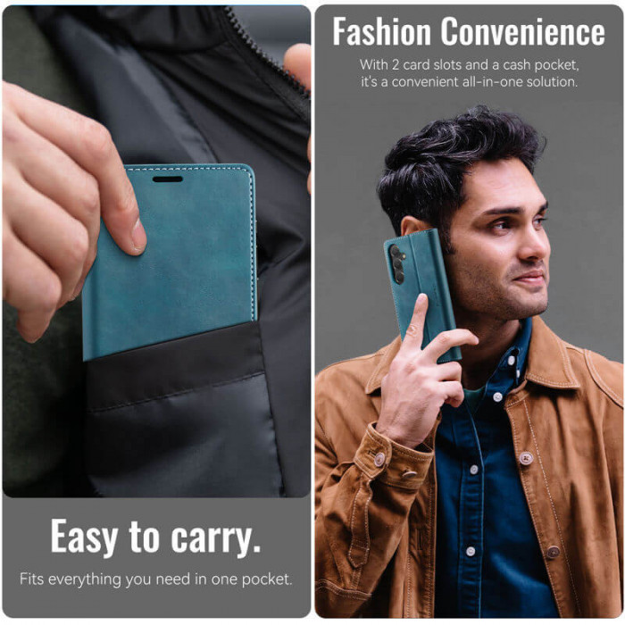 Чехол-книжка CaseMe RFID из нубука для Samsung Galaxy S25 Бирюзовый