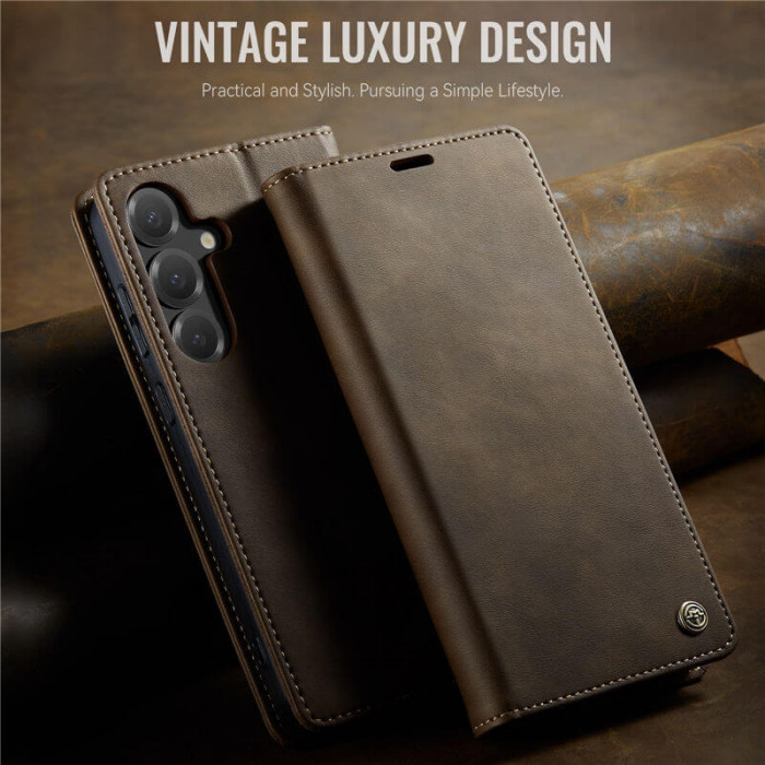 Чехол-книжка CaseMe RFID из нубука для Samsung Galaxy S24 FE Коричневый