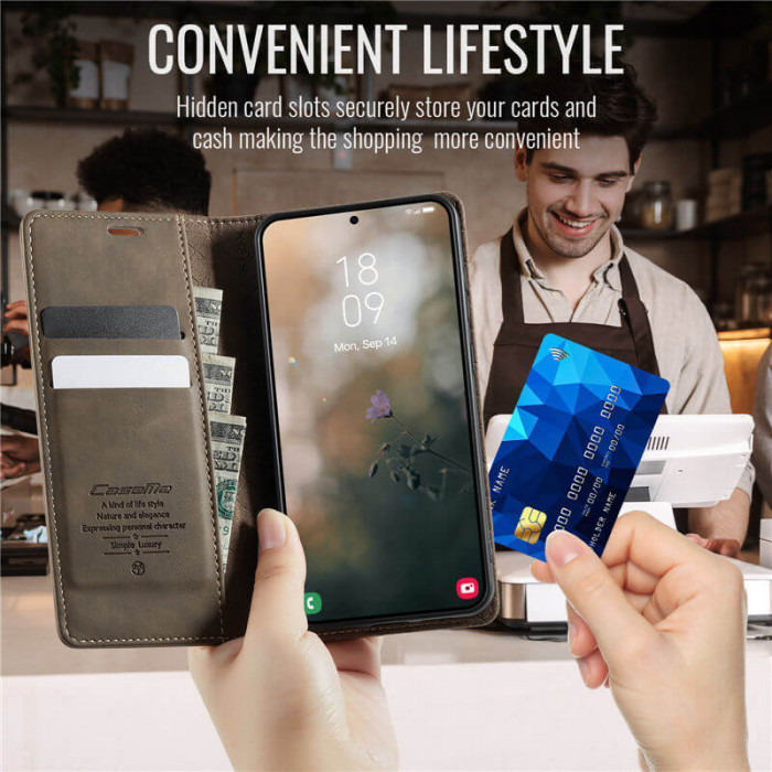 Чехол-книжка CaseMe RFID из нубука для Samsung Galaxy S24 FE Коричневый