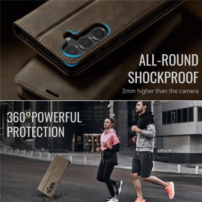 Чехол-книжка CaseMe RFID из нубука для Samsung Galaxy S24 FE Коричневый