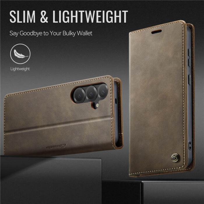 Чехол-книжка CaseMe RFID из нубука для Samsung Galaxy S24 FE Коричневый