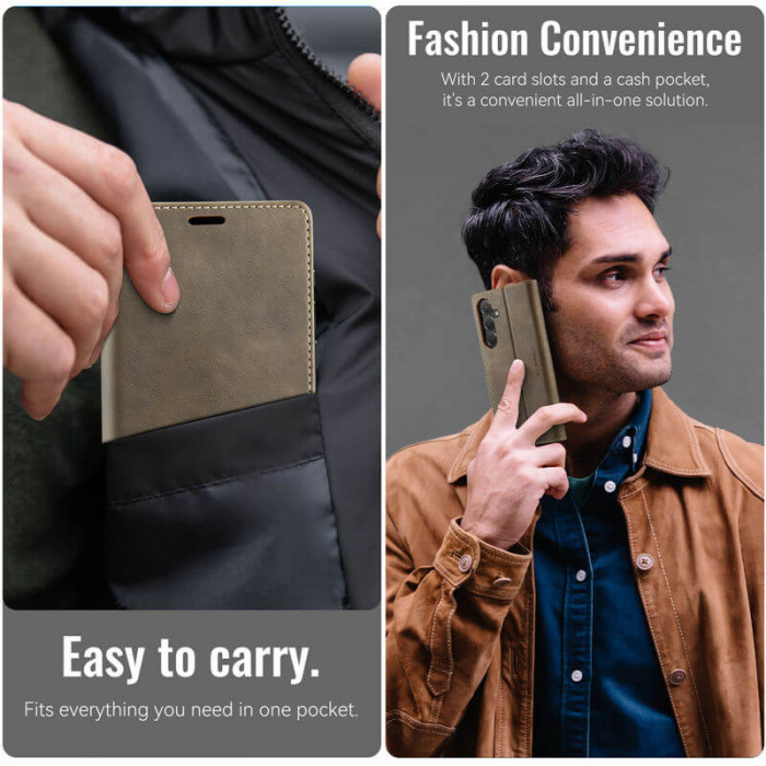 Чехол-книжка CaseMe RFID из нубука для Samsung Galaxy S24 FE Коричневый