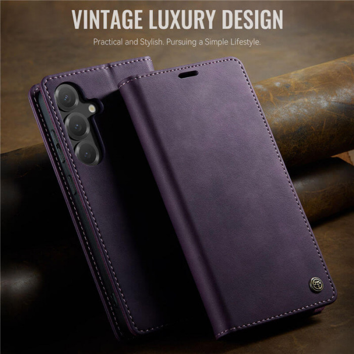 Чехол-книжка CaseMe RFID из нубука для Samsung Galaxy S25 Фиолетовый