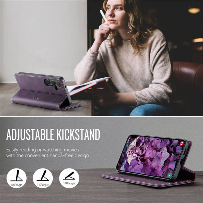 Чехол-книжка CaseMe RFID из нубука для Samsung Galaxy S25 Фиолетовый