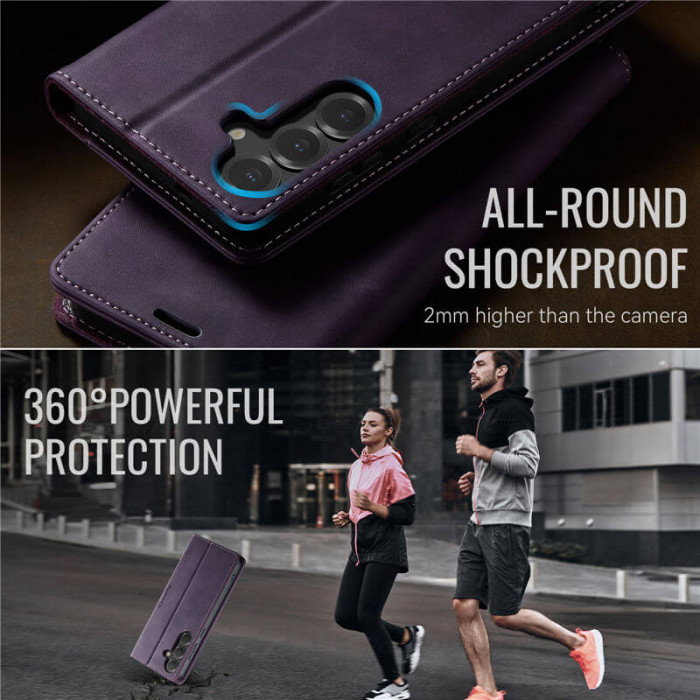 Чехол-книжка CaseMe RFID из нубука для Samsung Galaxy S25 Фиолетовый